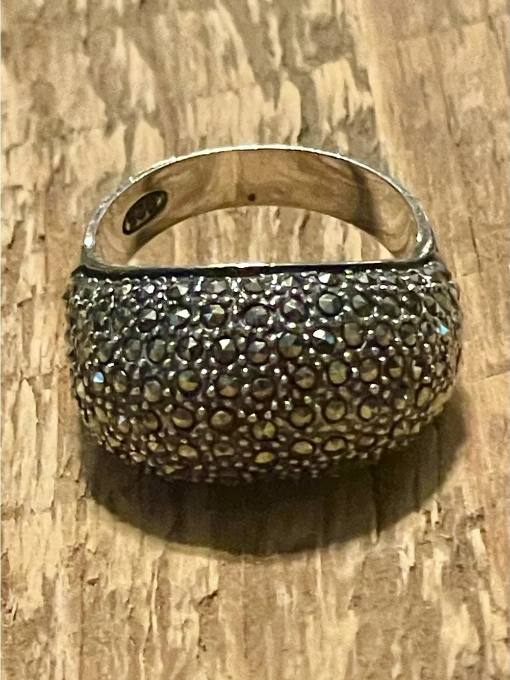 Vintage marcasite pave sterling silver dome ring
